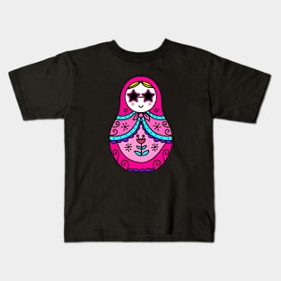 pink Russian Doll cute sunglasses star Kids T-Shirt